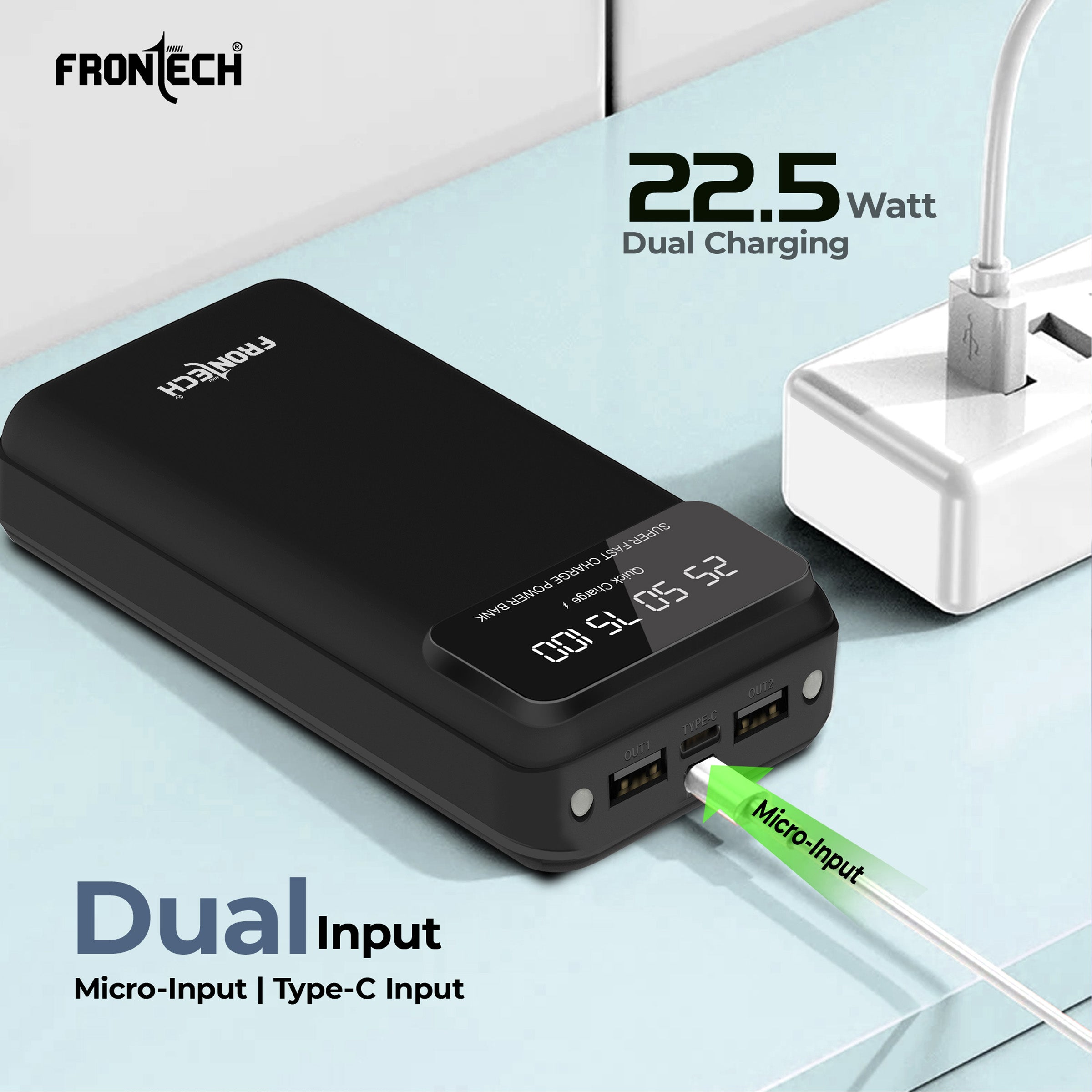 Frontech 20000 mAh Li-Polymer Power Bank with LED Indicator, Dual USB (PB-0008) Frontech 20000 mAh Li-Polymer Power Bank with LED Indicator, Dual USB (PB-0008)
